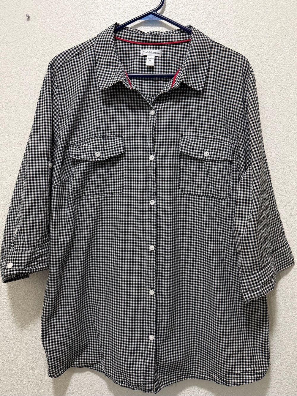 Croft & Barrow black and white checked button down blouse, 3X